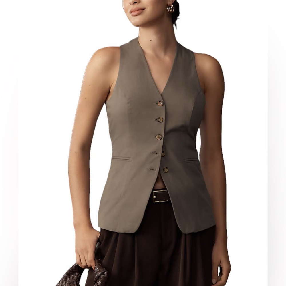 NWT ANTHROPOLOGIE Single-Breasted Gray Tailored Vest Sz L